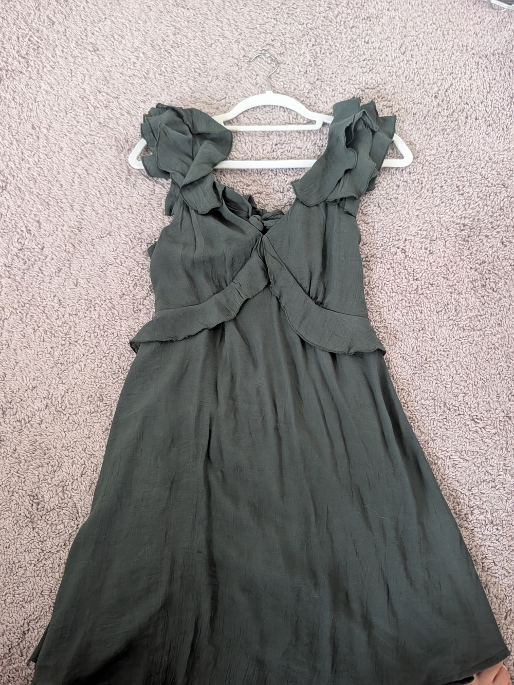 miami Olive Green Ruffle Strap Midi Dress